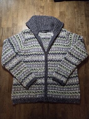 One On One Cozy Knit Patterned Zip-Front Turtleneck Sweater